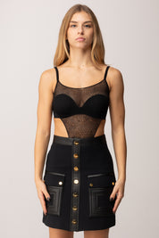 Elisabetta Franchi Body In Tulle con Pattern Snake BO01057E2 NERO