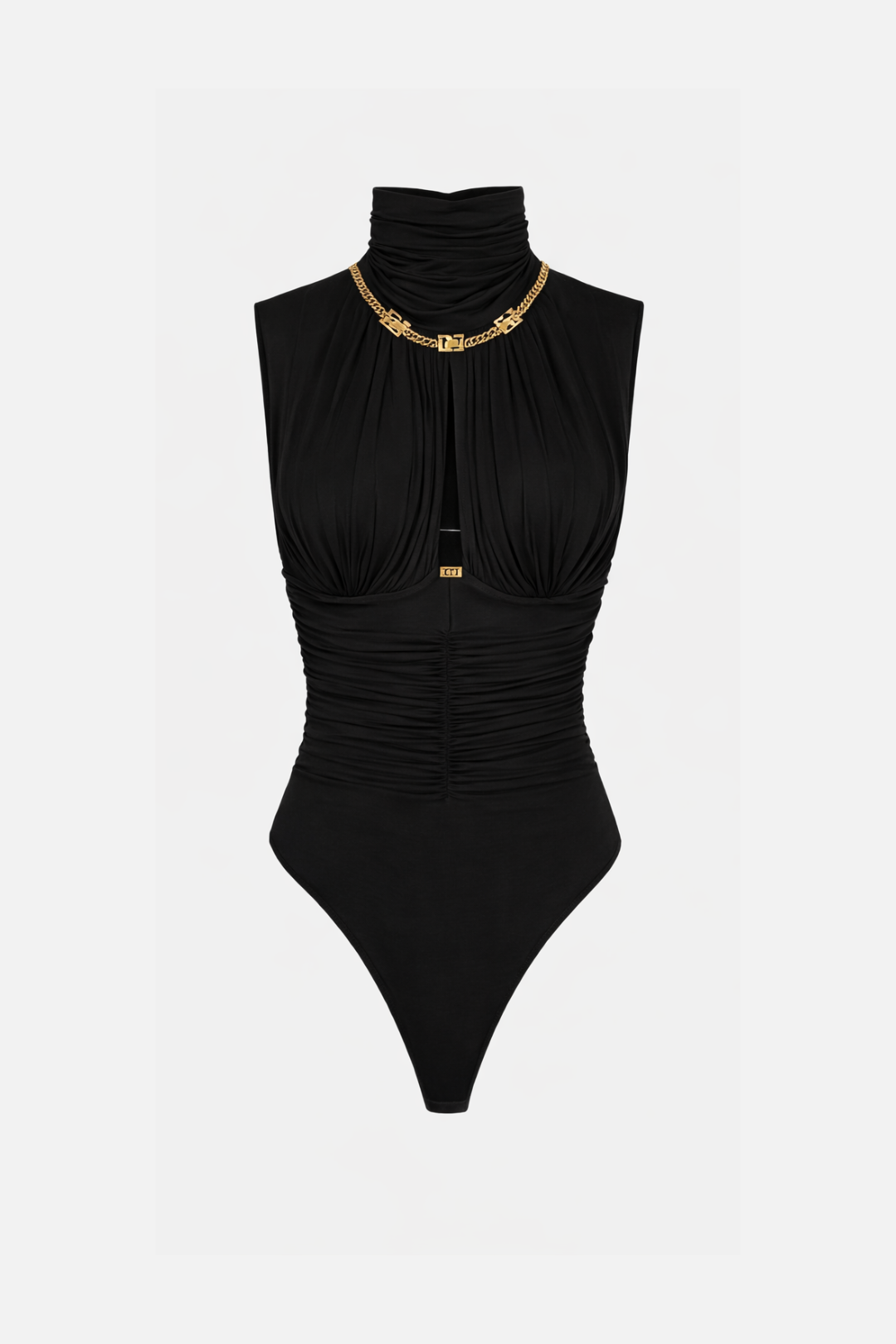 Elisabetta Franchi Body Smanicato a Collo Alto con Dettaglio Gioiello BO01661E2 NERO