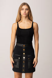 Elisabetta Franchi Body Smanicato con Logo Lettering In Strass NERO BO02350E2