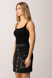 Elisabetta Franchi Body Smanicato con Logo Lettering In Strass NERO BO02350E2