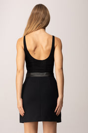 Elisabetta Franchi Body Smanicato con Logo Lettering In Strass NERO BO02350E2