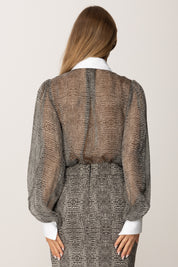 Elisabetta Franchi Body con Stampa Pitone e Papillon CB00657E2 NERO