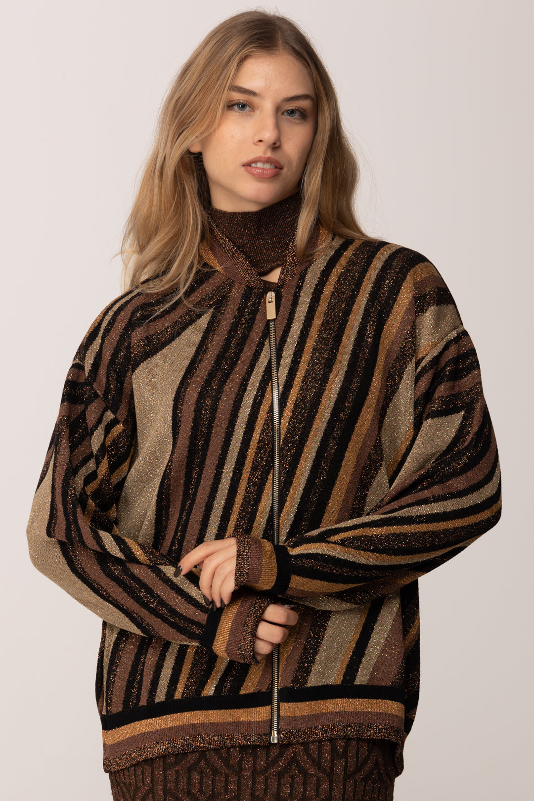 Akep Bomber In Maglia Riga Diagonale MGKD11083 MARRONE