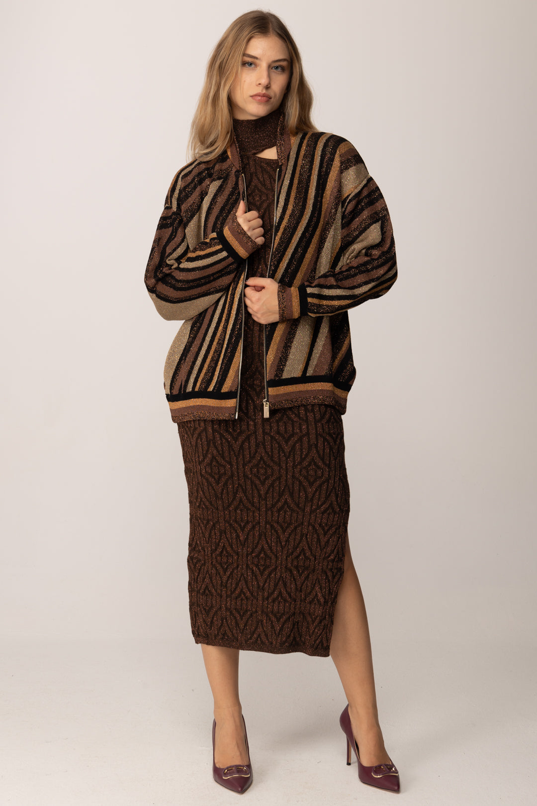 Akep Bomber In Maglia Riga Diagonale MGKD11083 MARRONE