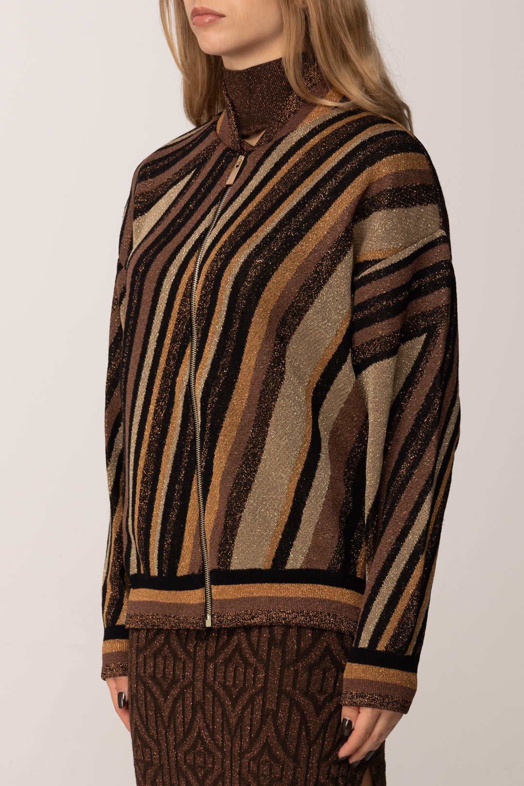 Akep Bomber In Maglia Riga Diagonale MGKD11083 MARRONE