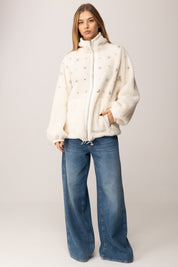 Pinko Bomber In Pile con Ricamo Castoni BIANCO NEMBO
