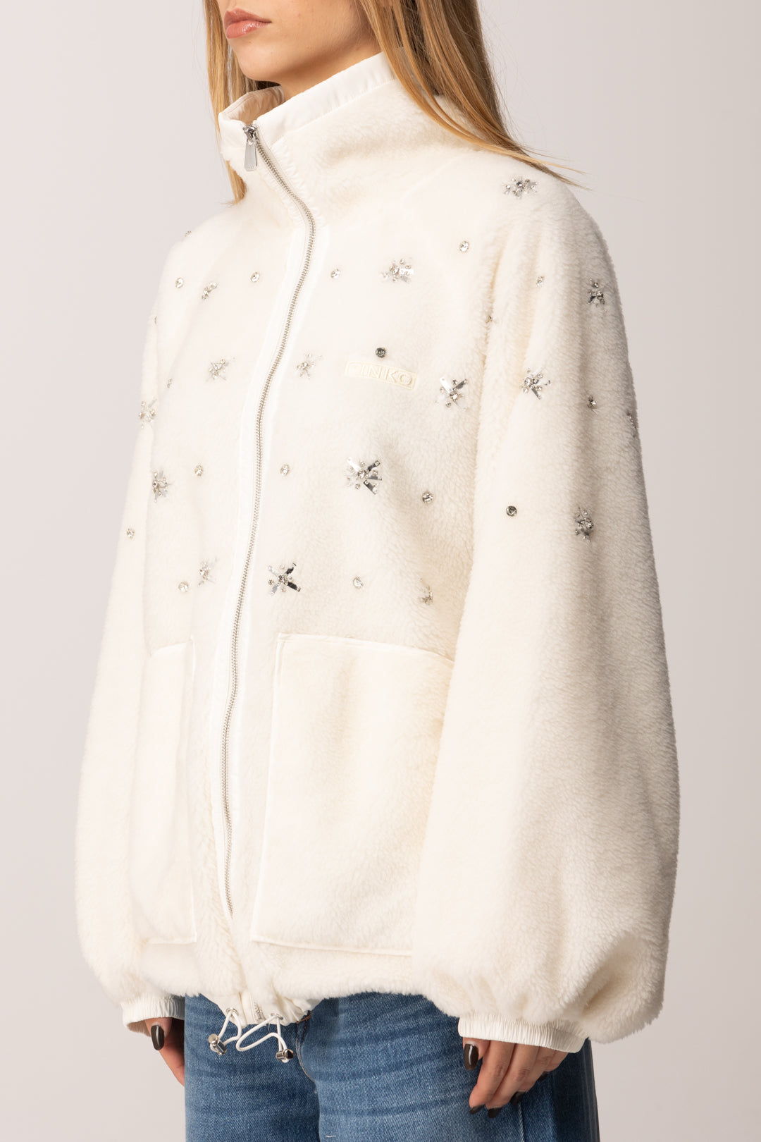 Pinko Bomber In Pile con Ricamo Castoni BIANCO NEMBO
