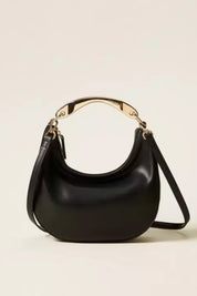 Elisabetta Franchi Borsa Hobo Croissant con Manico in Metallo 252TD8160 NERO