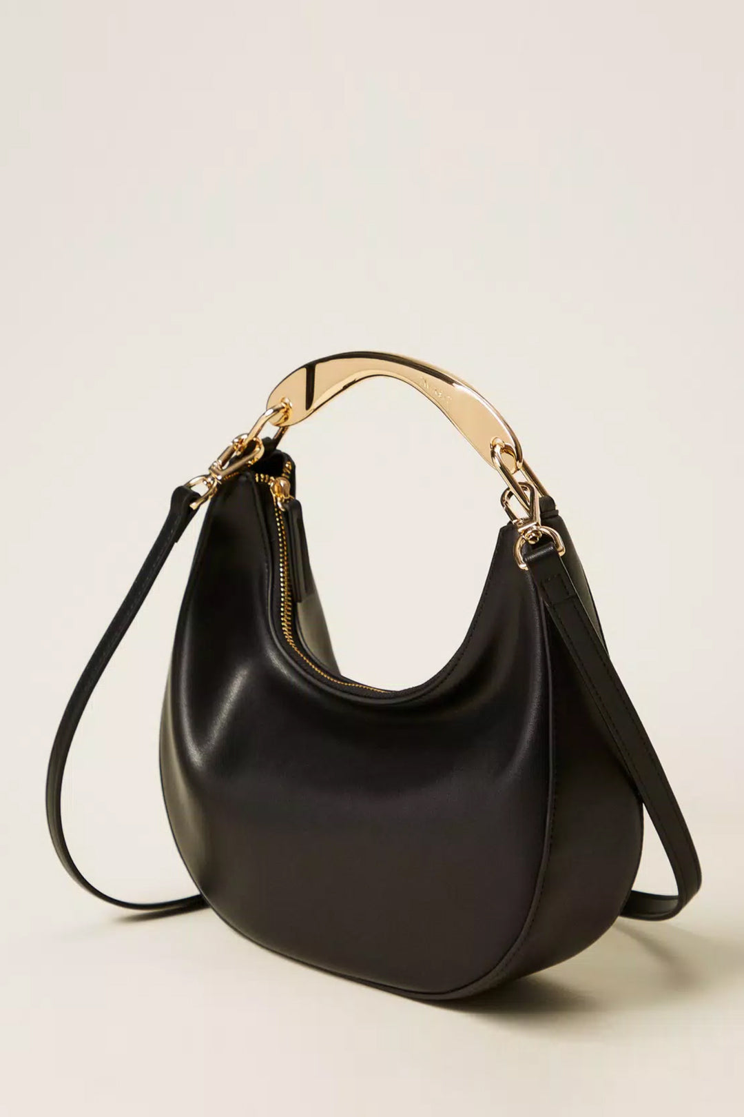 Elisabetta Franchi Borsa Hobo Croissant con Manico in Metallo 252TD8160 NERO