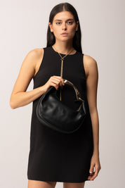 Elisabetta Franchi Borsa Hobo Croissant con Manico in Metallo 252TD8160 NERO
