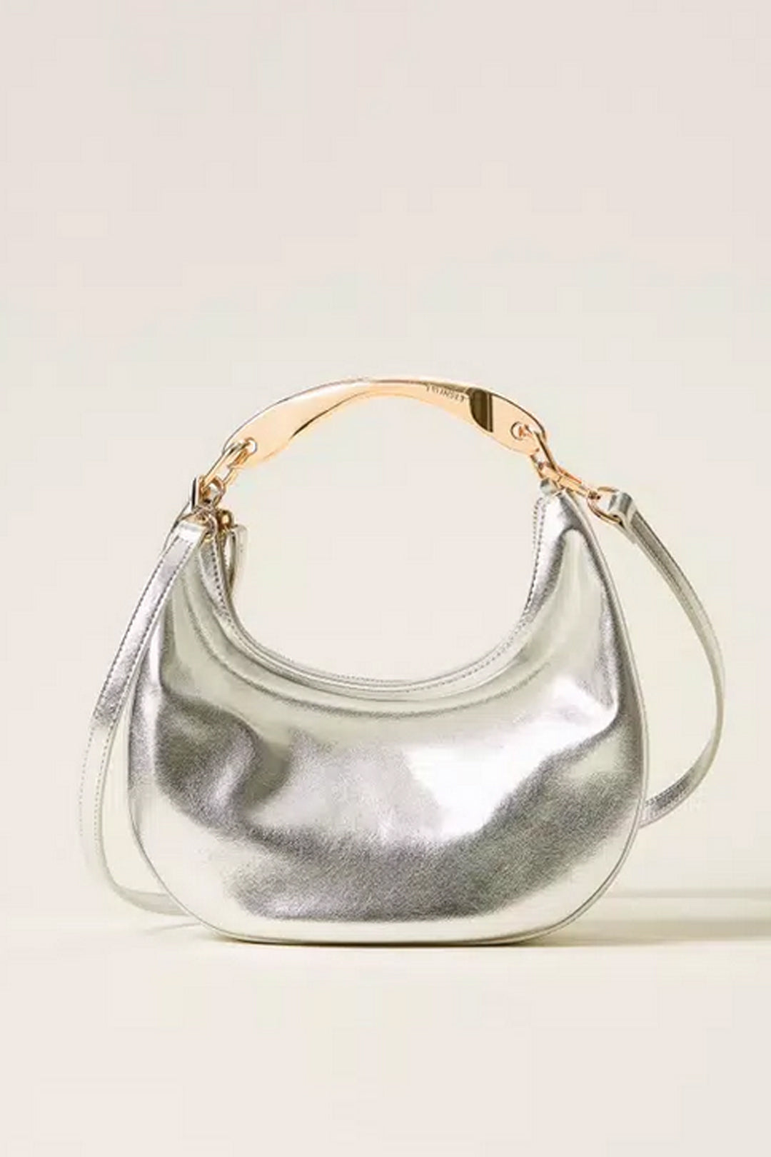 Twinset Borsa Hobo Croissant con Manico in Metallo 252TD8160 SILVER