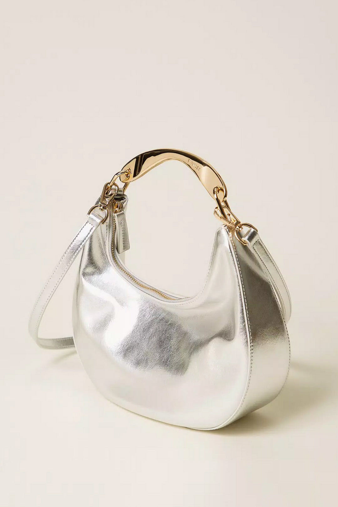 Twinset Borsa Hobo Croissant con Manico in Metallo 252TD8160 SILVER