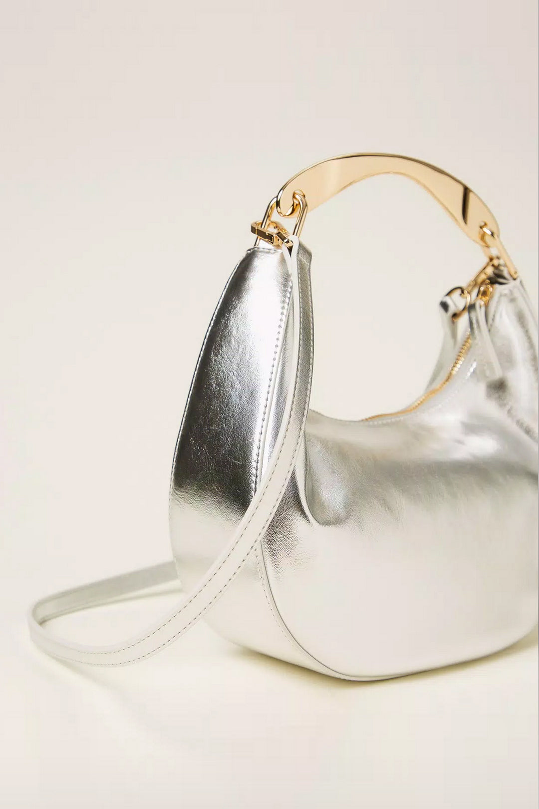 Twinset Borsa Hobo Croissant con Manico in Metallo 252TD8160 SILVER