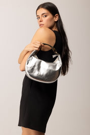 Twinset Borsa Hobo Croissant con Manico in Metallo 252TD8160 SILVER