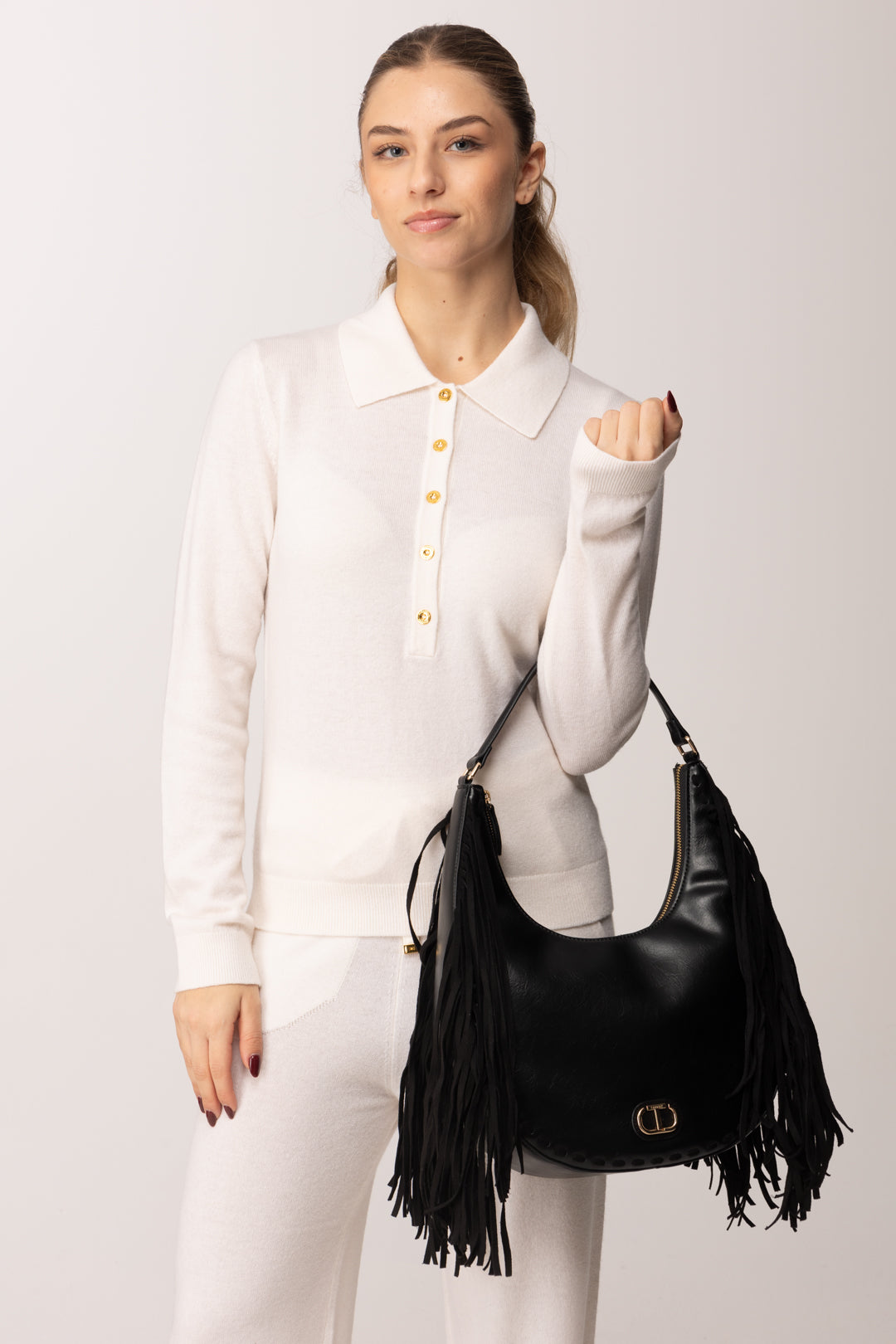 Twin-set Borsa Hobo Grande con Frange 252TB7121 NERO