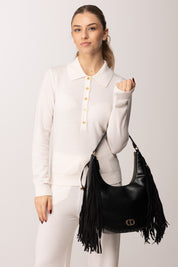 Twin-set Borsa Hobo Grande con Frange 252TB7121 NERO