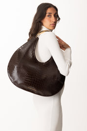 Elisabetta Franchi Borsa Hobo Grande con Manico Gioiello COFFEE BS27A56E2