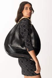 Elisabetta Franchi Borsa Hobo Grande con Manico Gioiello NERO BS27A56E2