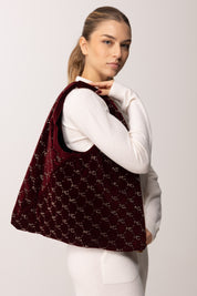 Manila Grace Borsa Hobo Oversize In Velluto con Logo Mini Strass B828PU BURGUNDY
