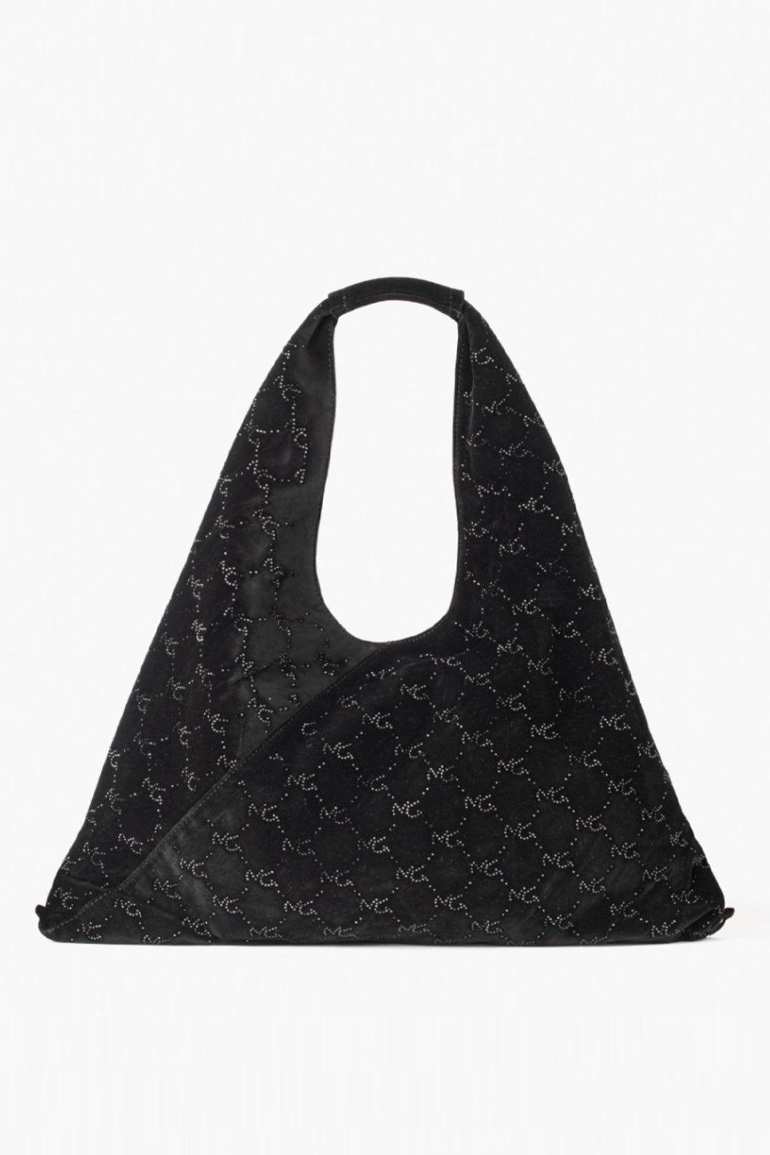 Manila Grace Borsa Hobo Oversize In Velluto con Logo Mini Strass B828PU NERO