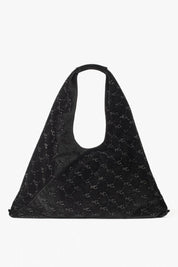 Manila Grace Borsa Hobo Oversize In Velluto con Logo Mini Strass B828PU NERO