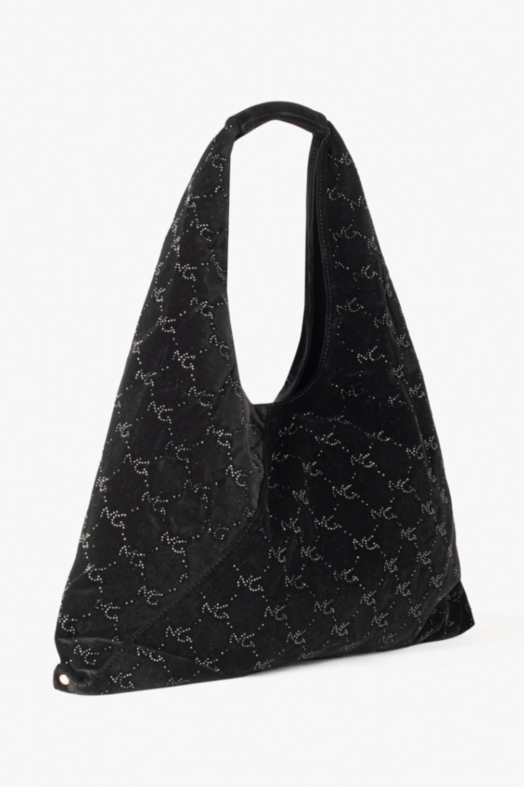 Manila Grace Borsa Hobo Oversize In Velluto con Logo Mini Strass B828PU NERO