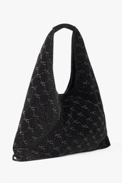 Manila Grace Borsa Hobo Oversize In Velluto con Logo Mini Strass B828PU NERO