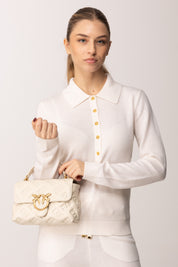 Pinko Borsa Love Bag con Logo Impresso BIANCO SETA-ANTIQUE GOLD