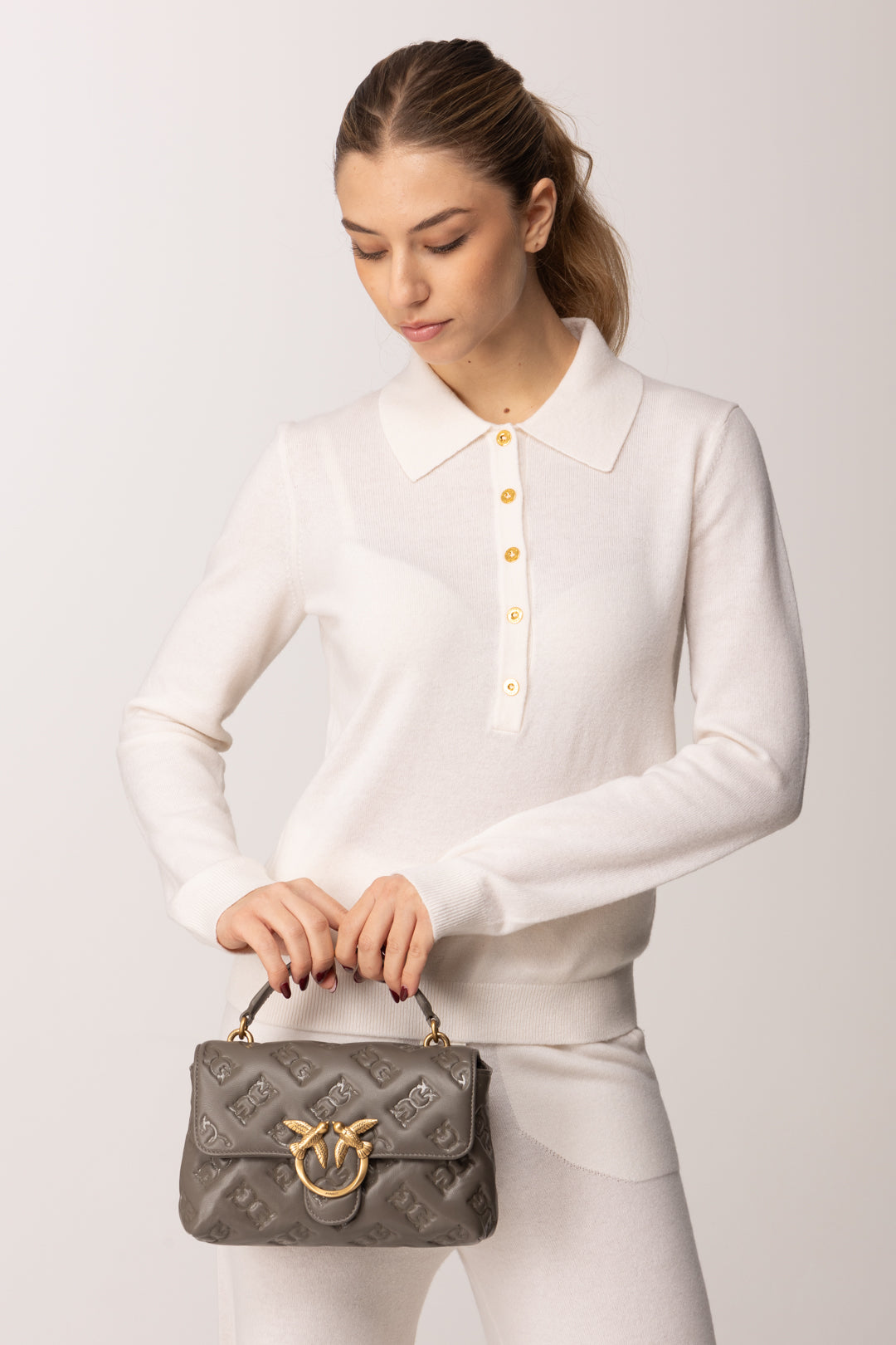 Pinko Borsa Love Bag con Logo Impresso GRIGIO ASFALTO 1 - ANTIQUE GOL