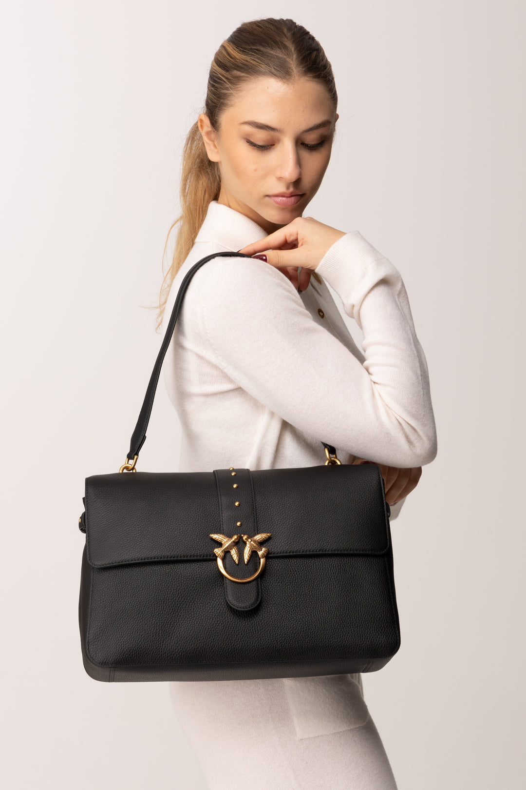 Pinko Borsa Love One Extra Slouchy NERO-ANTIQUE GOLD