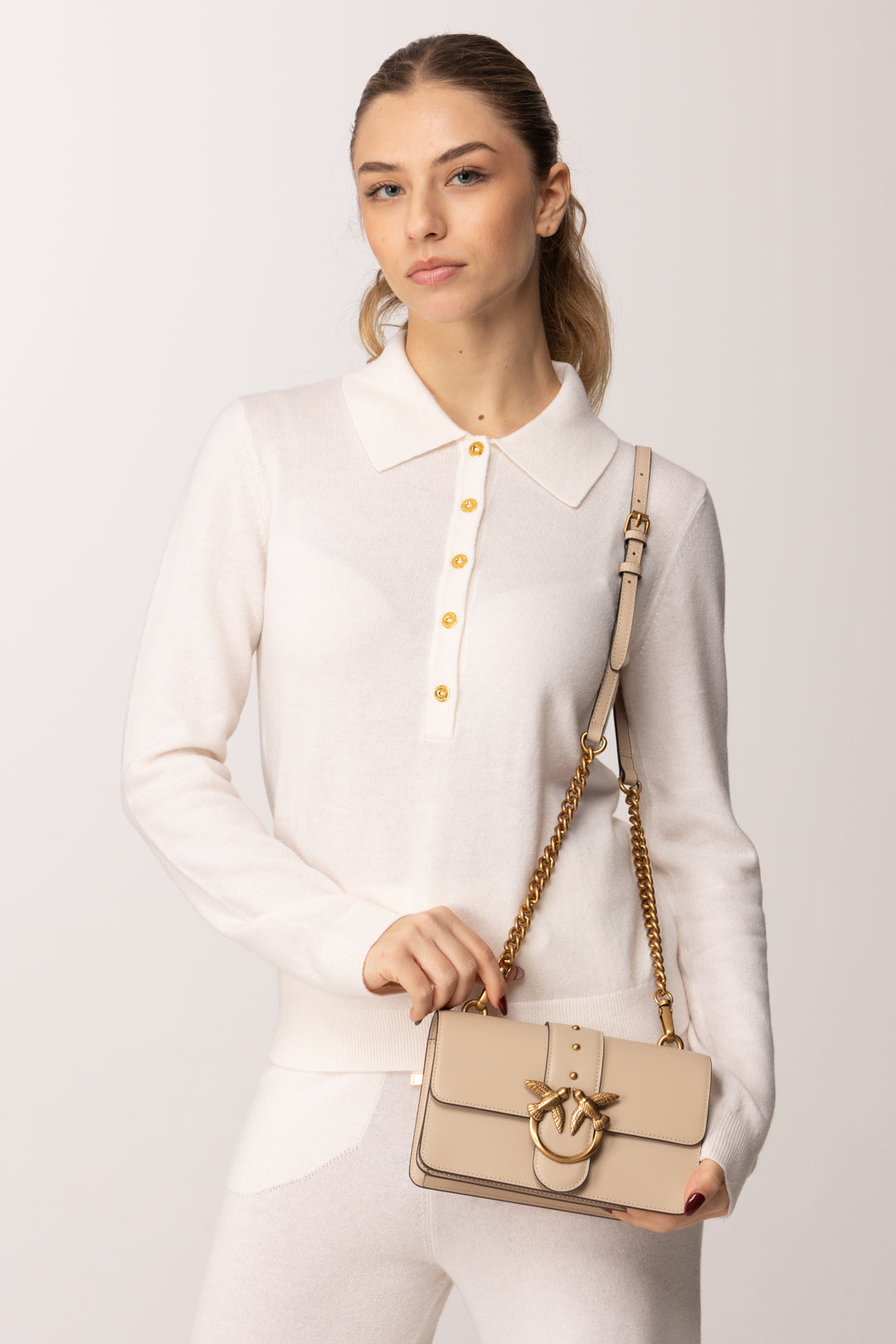 Pinko Borsa Love One Mini BEIGE-GRIGIO FUMO-ANTIQUE GOLD