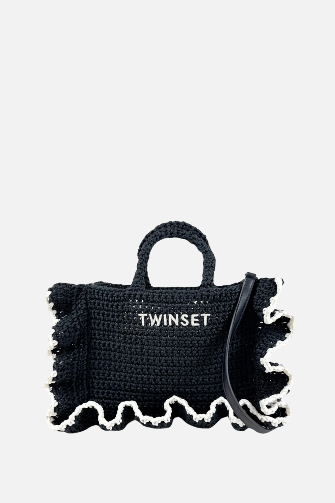 Twin-set Borsa Shopper In Crochet con Logo 261TD8291 BIC.NERO/MADREPERLA