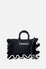 Twin-set Borsa Shopper In Crochet con Logo 261TD8291 BIC.NERO/MADREPERLA