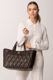 Twin-set Borsa Shopper Trapuntata con Logo 252TB7050 COFFEE