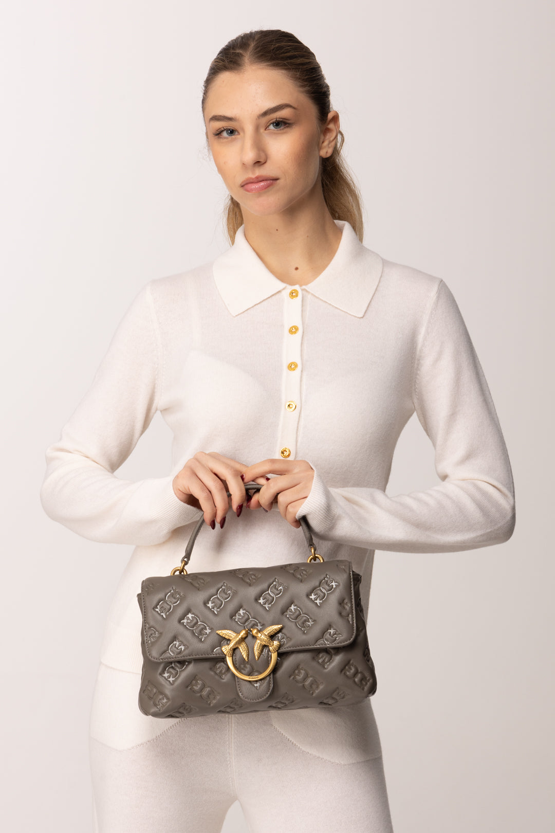 Pinko Borsa a Mano Love Birds GRIGIO ASFALTO 1 - ANTIQUE GOL