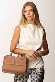 Elisabetta Franchi Borsa a Mano con Maxi Logo e Pochette Interna BS35A56E2 BROWN SUGAR