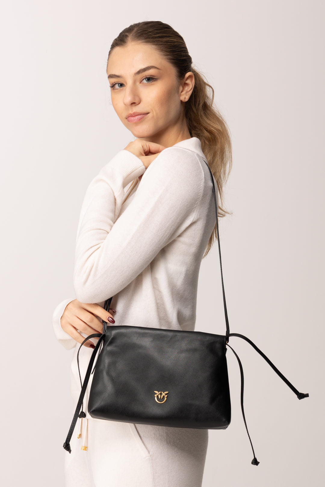 Pinko Borsa a Spalla In Pelle Liscia con Coulisse NERO-ANTIQUE GOLD