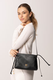 Pinko Borsa a Spalla In Pelle Liscia con Coulisse NERO-ANTIQUE GOLD