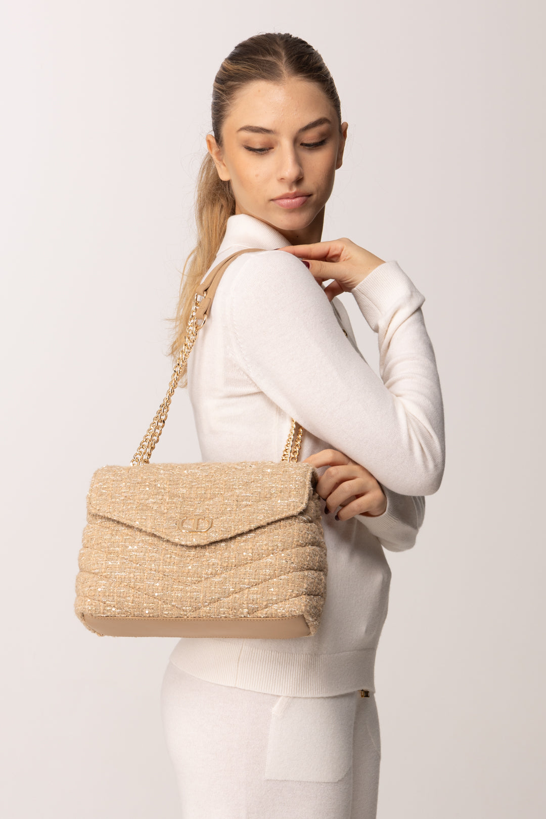 Twin-set Borsaa Tracolla Dreamy In Tweed 252TB7350 NATURAL BEIGE