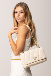 Twin-set Borsa a Tracolla Grande Trapuntata con Patta 252TB7053 PARCHMENT