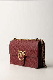 Pinko Borsa a Tracolla Love Bag con Pattern Logo 100941 A1YB BORDEAUX MERLOT-ANTIQUE GOLD