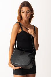 Manila Grace Borsa a Tracolla Postina con Logo Embossed B878EU NERO