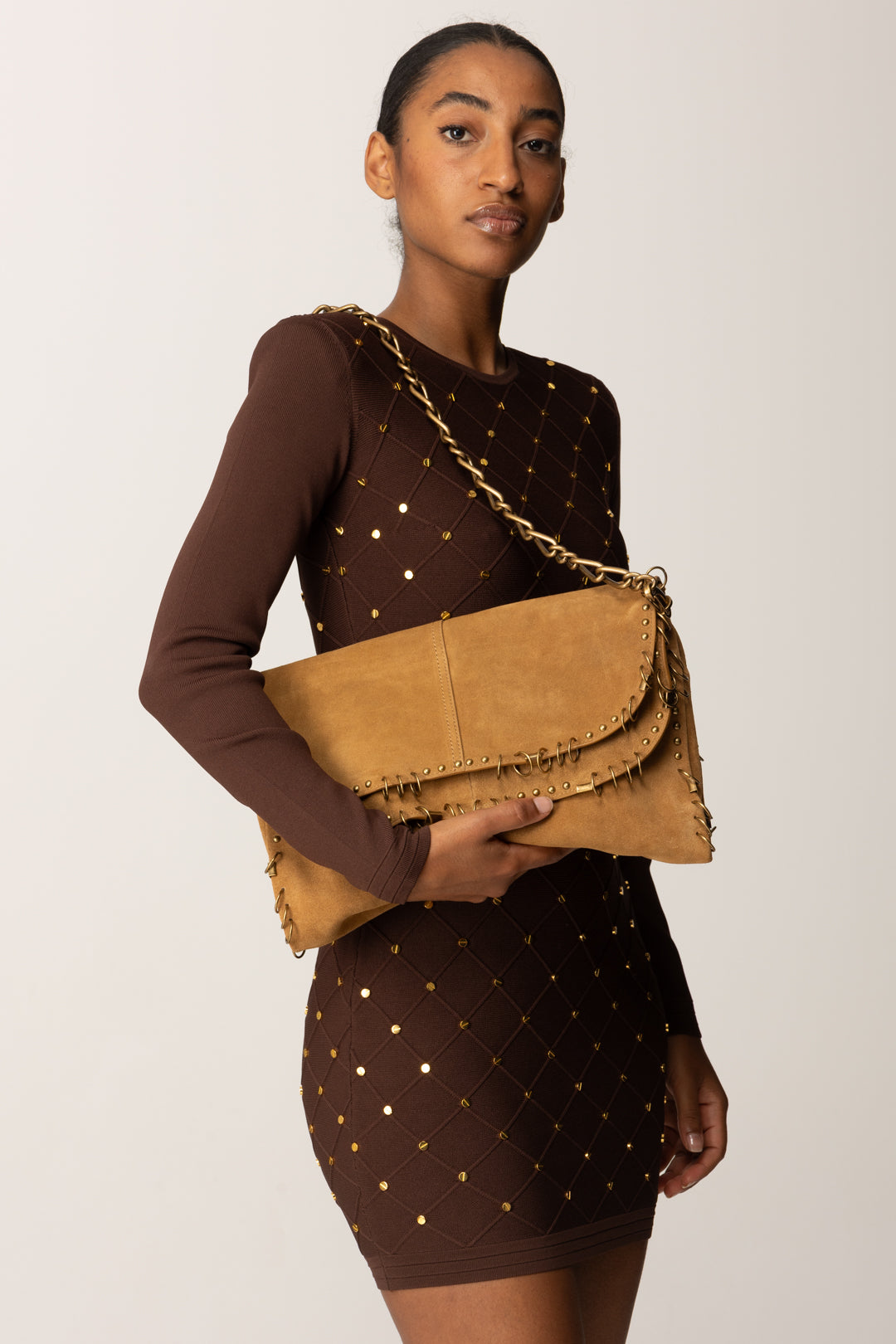 Patrizia Pepe Borsa a Tracolla Radical Boho con Piercing In Camoscio 8B0519 L152 NATURAL