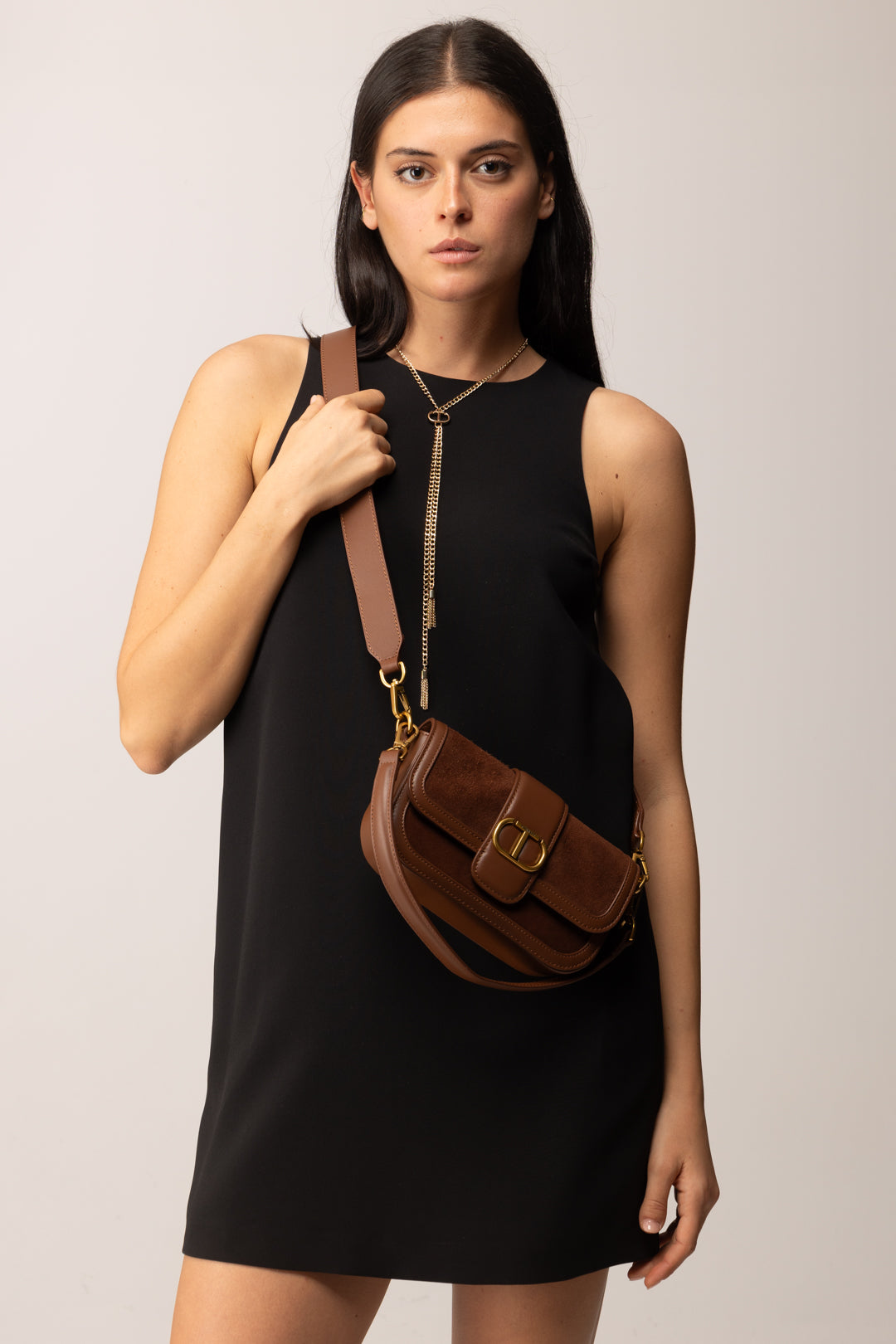 Twinset Borsa a tracolla con inserti in suede 252TD8371 CHOCOLATE MALT