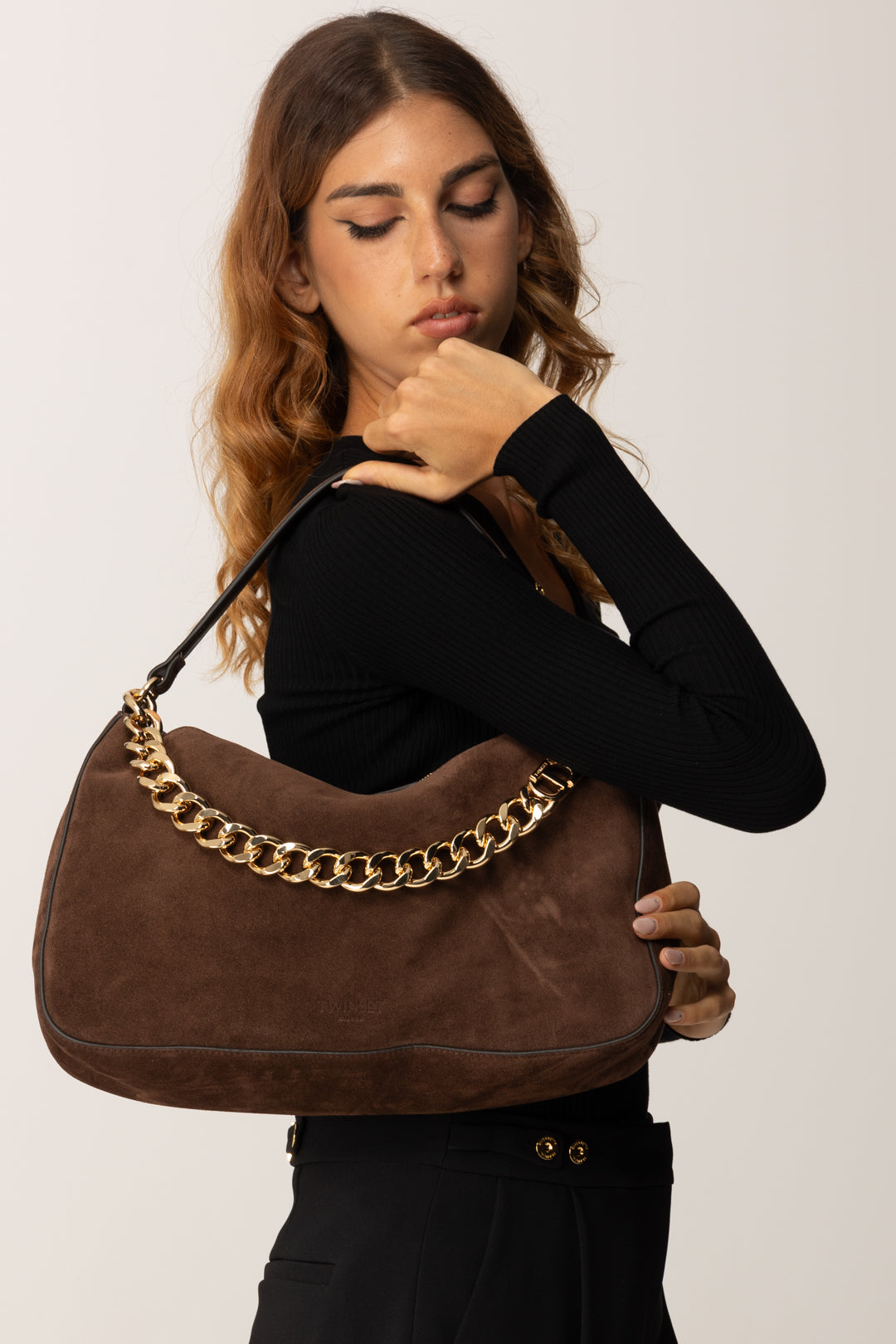 Twin-set Borsa 'liliane' Media In Suede 252TB7162 COFFEE