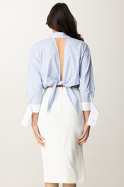 Camicia Rigata Crop con Fiocco Sul Retro