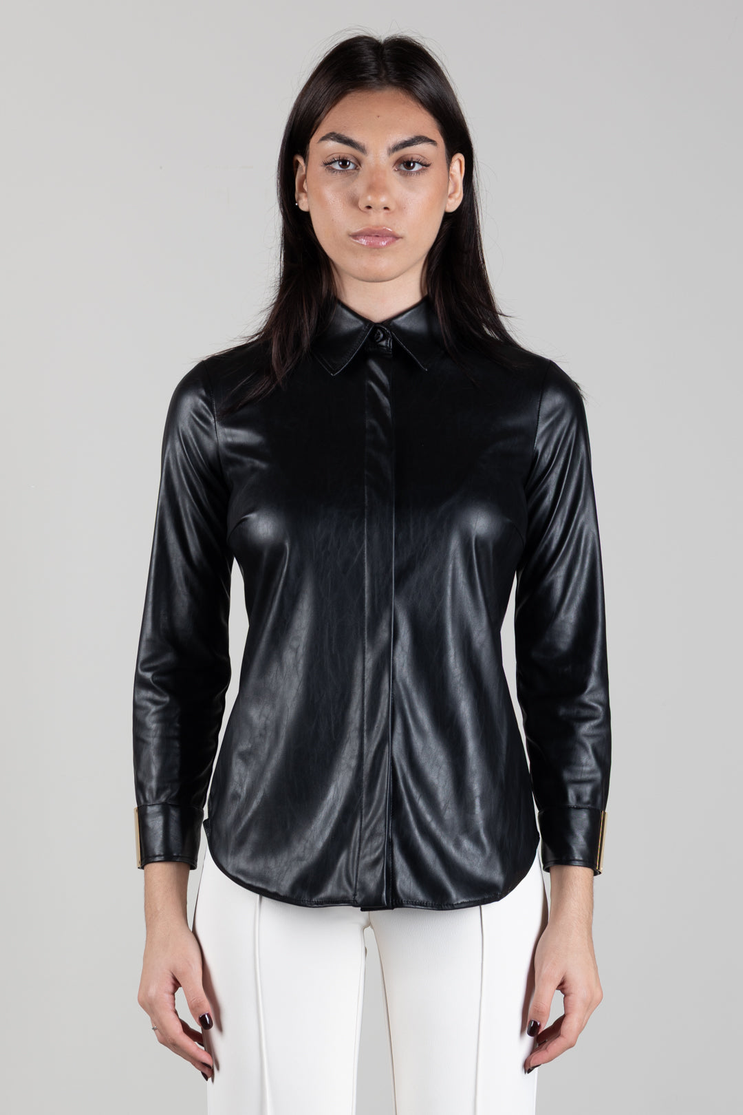 Faux Leather Shirt with Jewel Logo