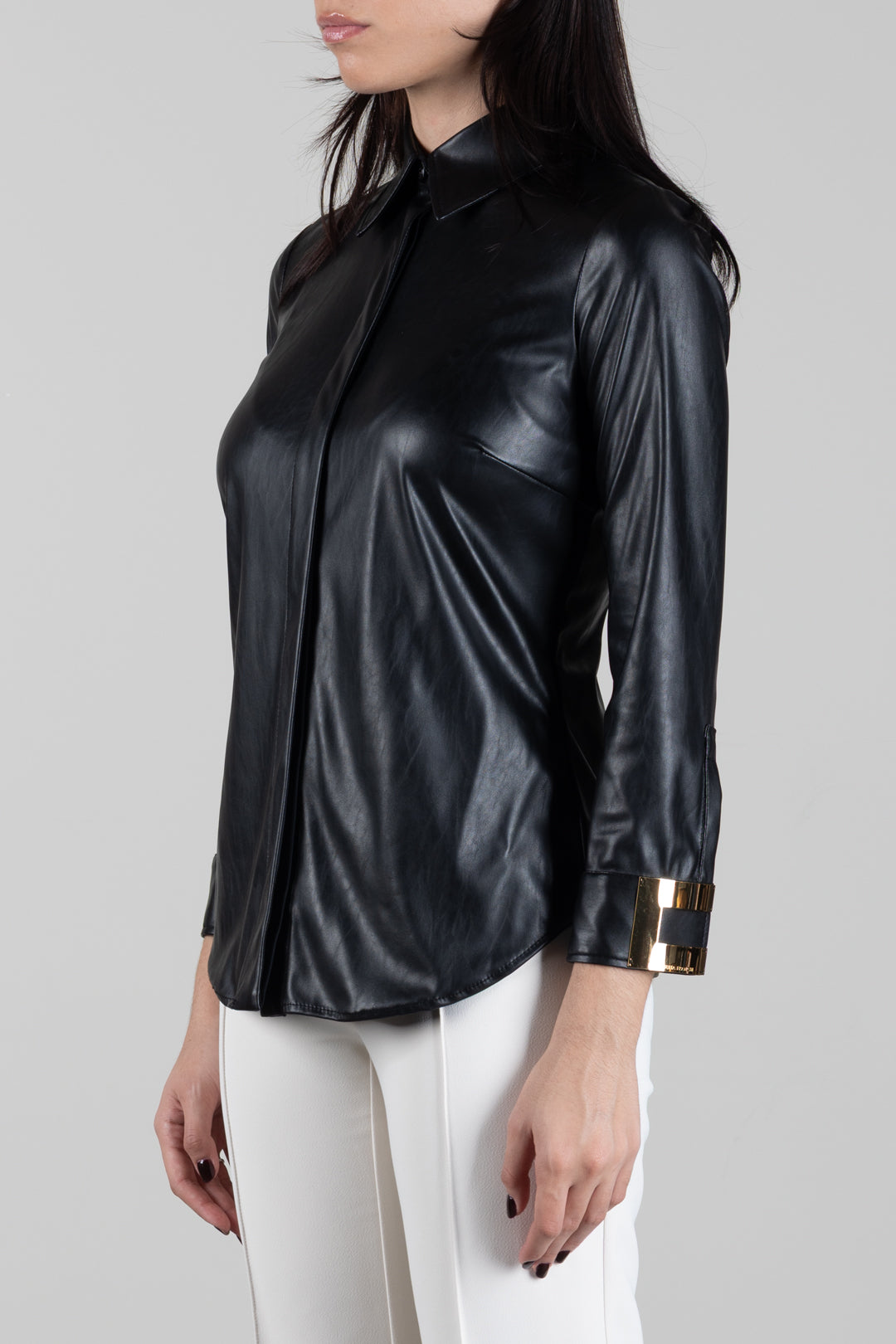 Faux Leather Shirt with Jewel Logo