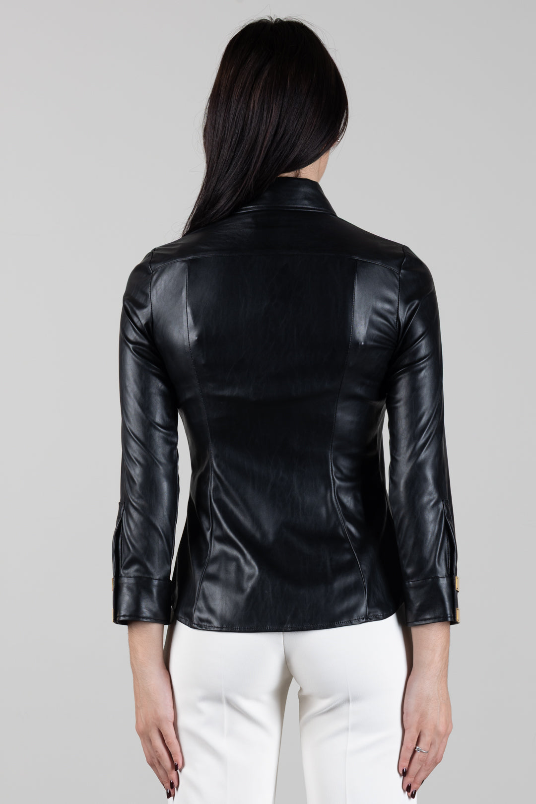 Faux Leather Shirt with Jewel Logo