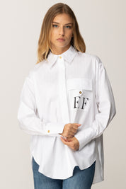 Elisabetta Franchi Camcia a Righe con Logo Ef CA12156E2 BIANCO